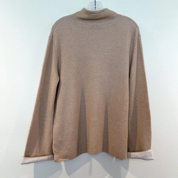 Vince Tan Wool Cashmere Blend Mock Neck Drawstring Bell Sleeve Pullover Sweater - Picture 10 of 10